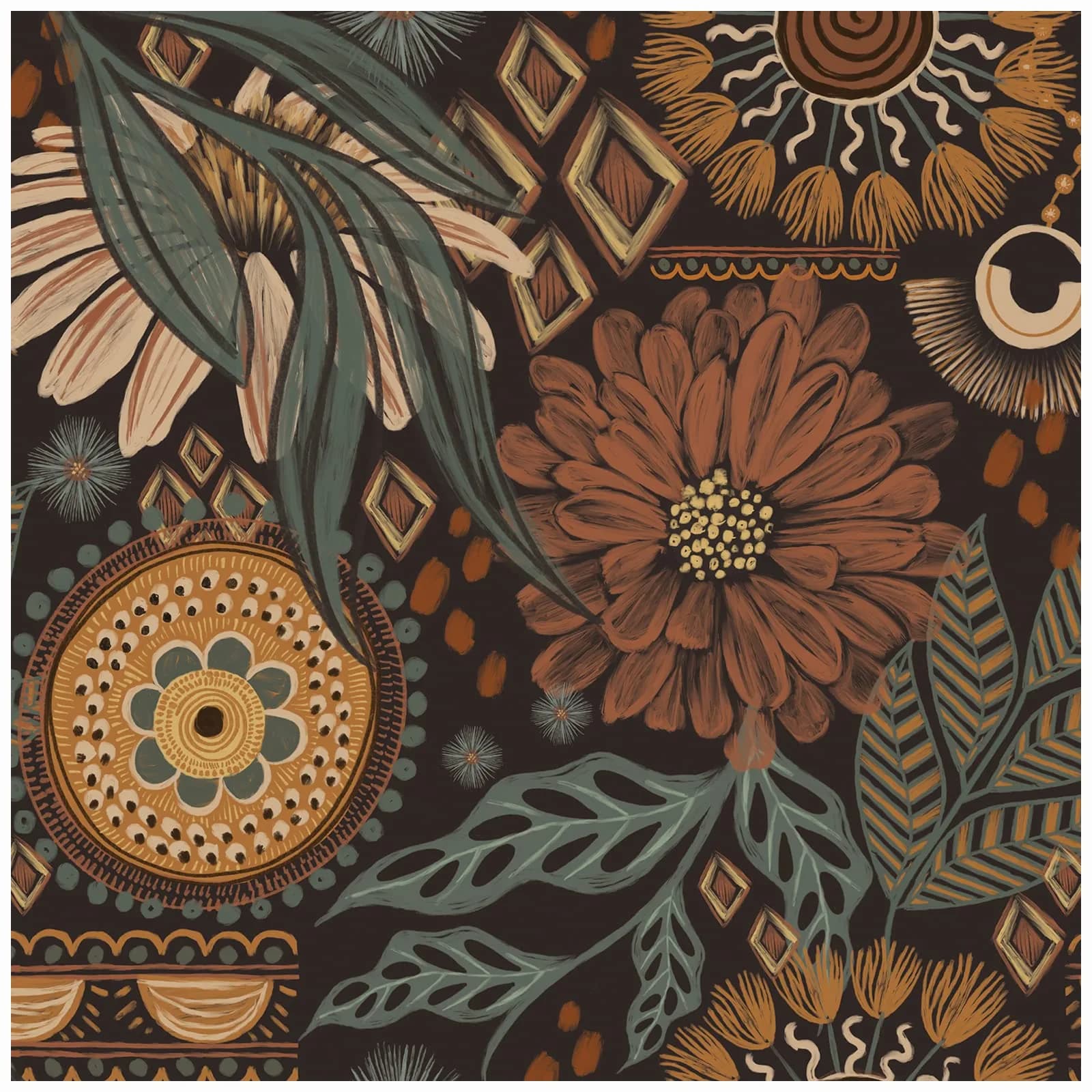 HAOKHOME Boho Floral Peel and Stick Wallpaper 17.3in x 6.6ft | Vintage Botanical DIY Decor - main product image