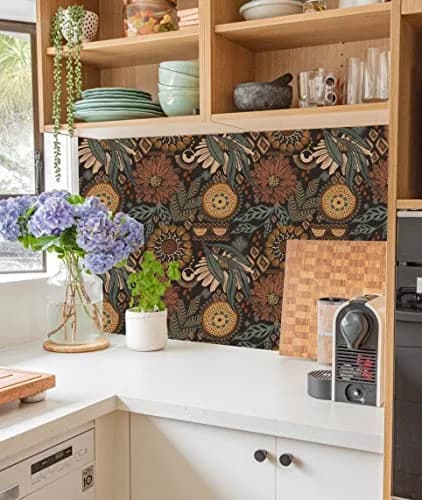 HAOKHOME Boho Floral Peel and Stick Wallpaper 17.3in x 6.6ft | Vintage Botanical DIY Decor thumbnail 4
