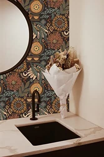 HAOKHOME Boho Floral Peel and Stick Wallpaper 17.3in x 6.6ft | Vintage Botanical DIY Decor thumbnail 3