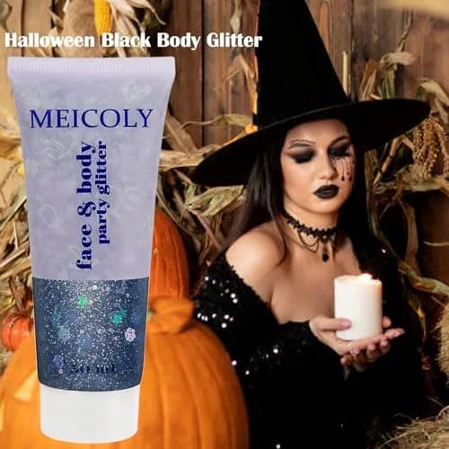 MEICOLY Black Face Glitter Gel 25.5g (0.9 Oz) | Holographic Mermaid Sequins for Festivals & Cosplay thumbnail 5