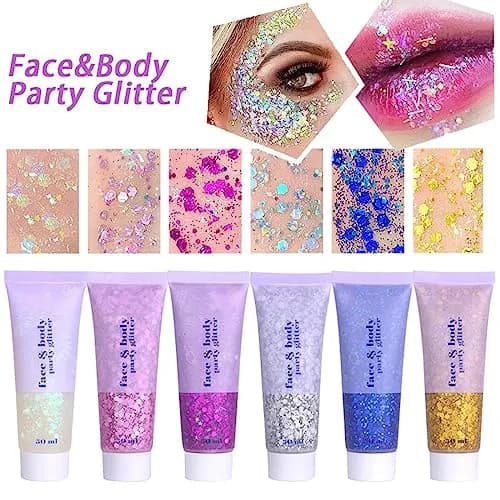 MEICOLY Black Face Glitter Gel 25.5g (0.9 Oz) | Holographic Mermaid Sequins for Festivals & Cosplay thumbnail 9