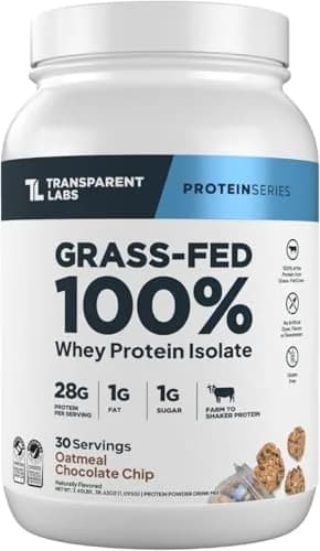 Transparent Labs Grass-Fed Whey Protein Isolate Oatmeal Chocolate Chip Cookie 1.04 kg (36.5 oz) | 28g Protein Per Serving thumbnail 1