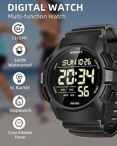 Beeasy Men's Digital Sports Watch 49mm (1.93 inches) | 5ATM Waterproof, Shock-Resistant, Stopwatch thumbnail 2