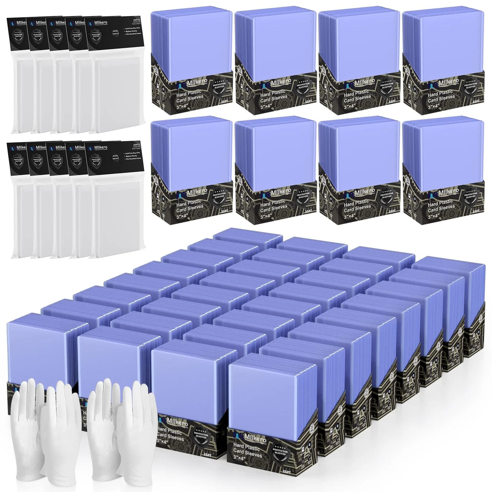 Mlikero 400 Card Sleeves Set: 200 Hard Plastic + 200 Soft Sleeves | Protects Standard 2.5"x3.5" Cards — 1000 Hard + 1000 Soft Sleeves