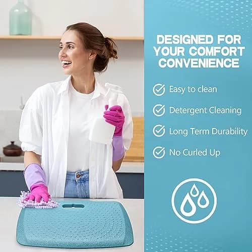 ergohead 3/4 inch Thick Office Standing Desk Mat | Anti-Fatigue Cushioned Floor Pad with Massage Points (Teal, 17" x 22") thumbnail 6