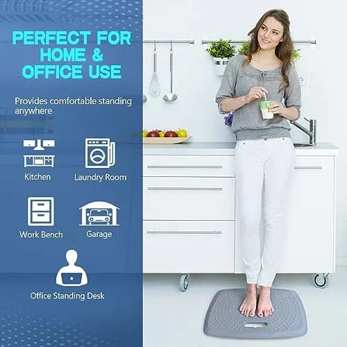 ergohead 3/4 inch anti fatigue standing desk mat, portable small standing pad with handle, waterproof kitchen floor mat with massage points, denim, 17" x 22" | Comfort & Support thumbnail 5