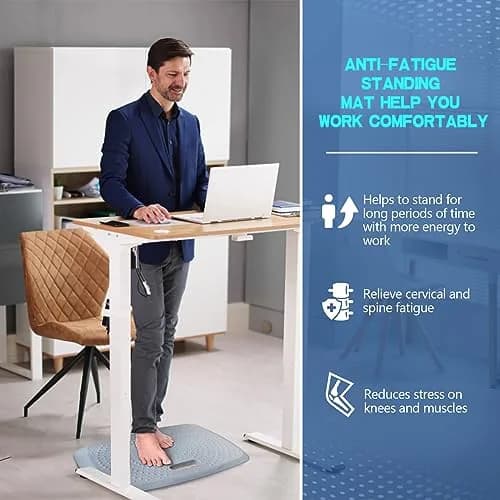 ergohead 3/4 inch anti fatigue standing desk mat, portable small standing pad with handle, waterproof kitchen floor mat with massage points, denim, 17" x 22" | Comfort & Support thumbnail 2