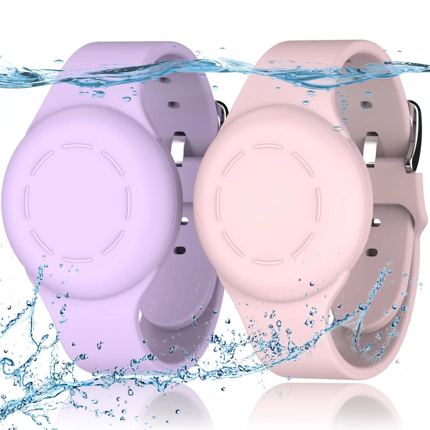 R-fun Waterproof AirTag Watch Bracelet for Kids, Night Blue/Black, 2 Pack | Secure GPS Tracker Holder — Pink/Light Purple