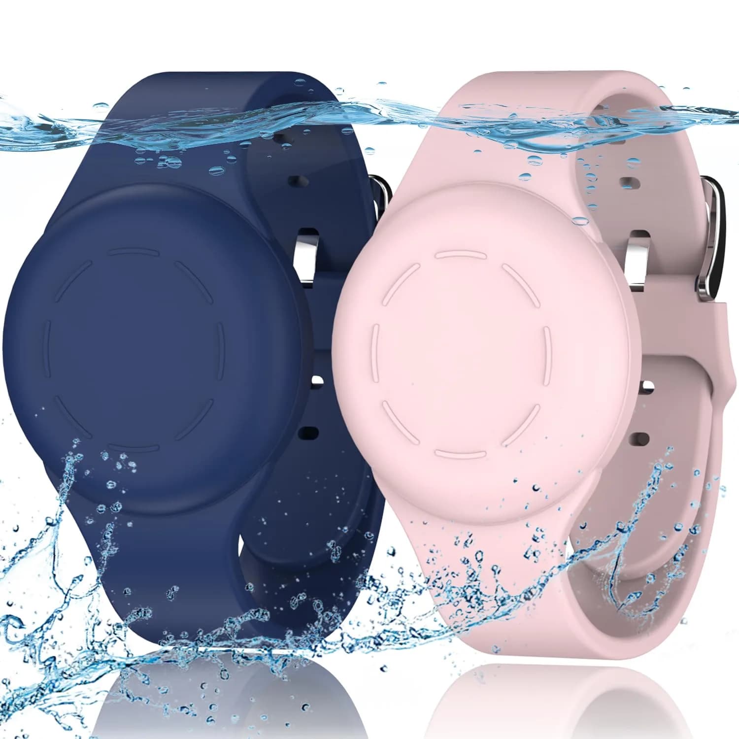 R-fun Waterproof AirTag Watch Bracelet for Kids, Night Blue/Black, 2 Pack | Secure GPS Tracker Holder — Night Blue/Pink