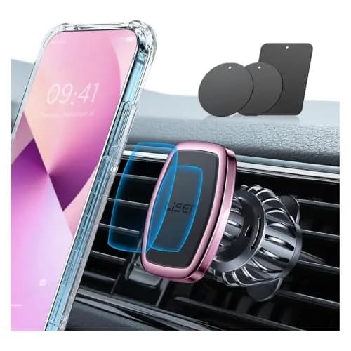 LISEN Magnetic Phone Holder for Car with Upgraded Clip, Pink | Secure 6-Magnet Mount for Vent & Dashboard thumbnail 1