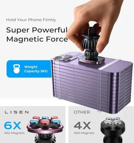 LISEN Magnetic Phone Holder for Car with Upgraded Clip, Pink | Secure 6-Magnet Mount for Vent & Dashboard thumbnail 5