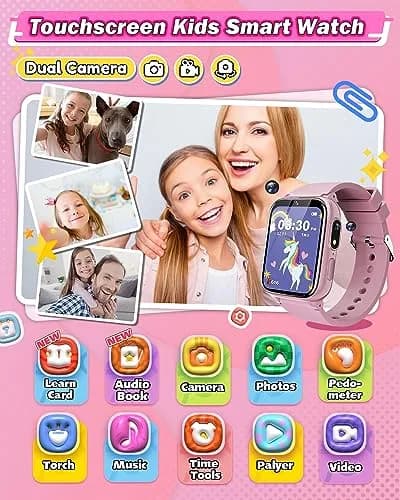 Sueseip Kids Smart Watch 1.69" Touchscreen Pink | Educational & Entertaining thumbnail 2