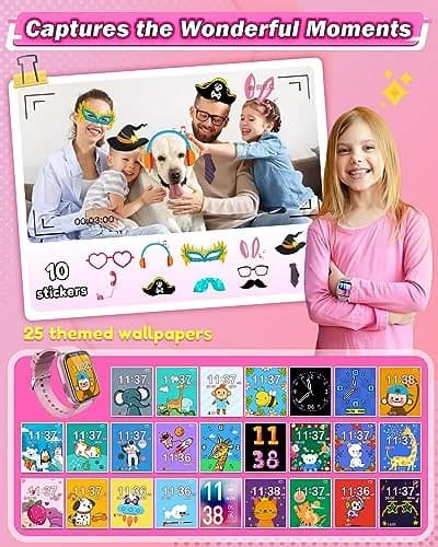 Sueseip Kids Smart Watch 1.69" Touchscreen Pink | Educational & Entertaining thumbnail 3