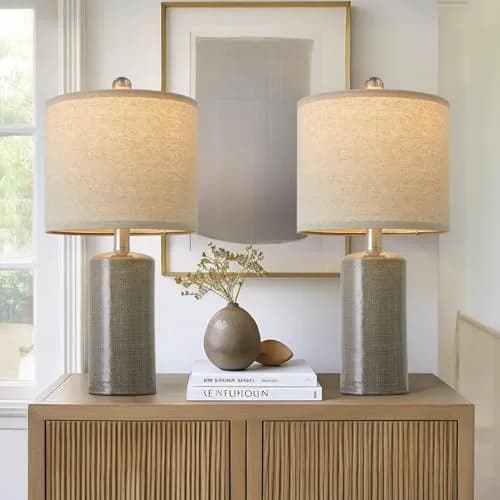 G-SAFAVA Grey Ceramic Table Lamps Set of 2, 20.25" (51.44 cm) | Modern Design for Living Room & Bedroom thumbnail 1