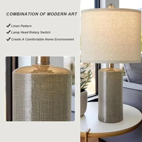 G-SAFAVA Grey Ceramic Table Lamps Set of 2, 20.25" (51.44 cm) | Modern Design for Living Room & Bedroom thumbnail 4