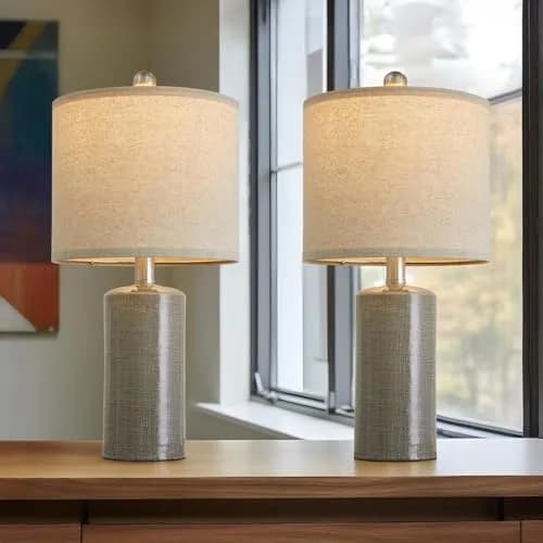 G-SAFAVA Grey Ceramic Table Lamps Set of 2, 20.25" (51.44 cm) | Modern Design for Living Room & Bedroom thumbnail 6