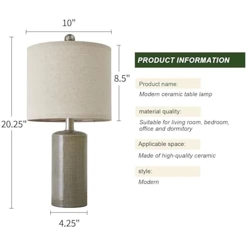 G-SAFAVA Grey Ceramic Table Lamps Set of 2, 20.25" (51.44 cm) | Modern Design for Living Room & Bedroom thumbnail 9