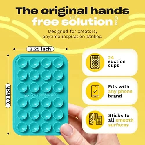 OCTOBUDDY Classic Silicone Suction Phone Case Adhesive Mount Turquoise Regular Size | 24 Suction Cups for Hands-Free Content Creation thumbnail 2
