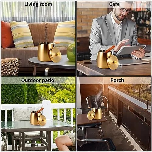 Hargtar Outdoor Ashtray with Lid | Windproof Stainless Steel for Patio & Balcony thumbnail 6