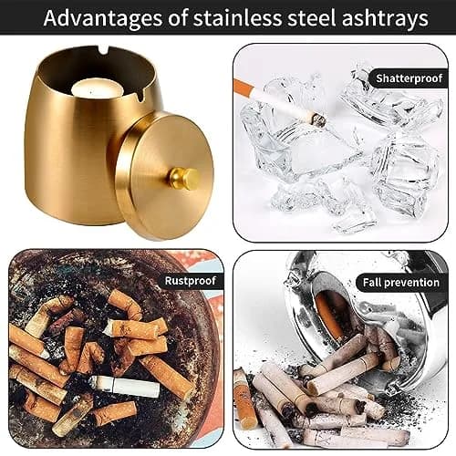 Hargtar Outdoor Ashtray with Lid | Windproof Stainless Steel for Patio & Balcony thumbnail 3