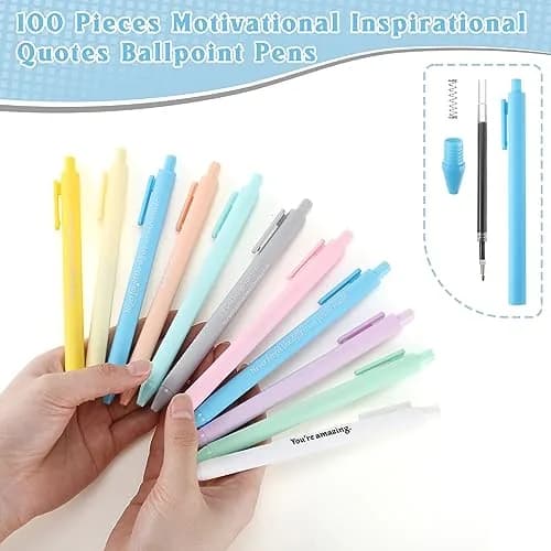 Teling Pastel Colors Inspirational Pens Bulk, 0.5mm Tip, 100 Count | Smooth Ink Flow thumbnail 2