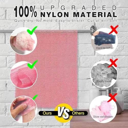 UJFQBH African Net Sponge Long Net Bath Sponge Exfoliating Shower Body Scrubber Skin Smoother (Pink, 80cm x 30cm) thumbnail 2
