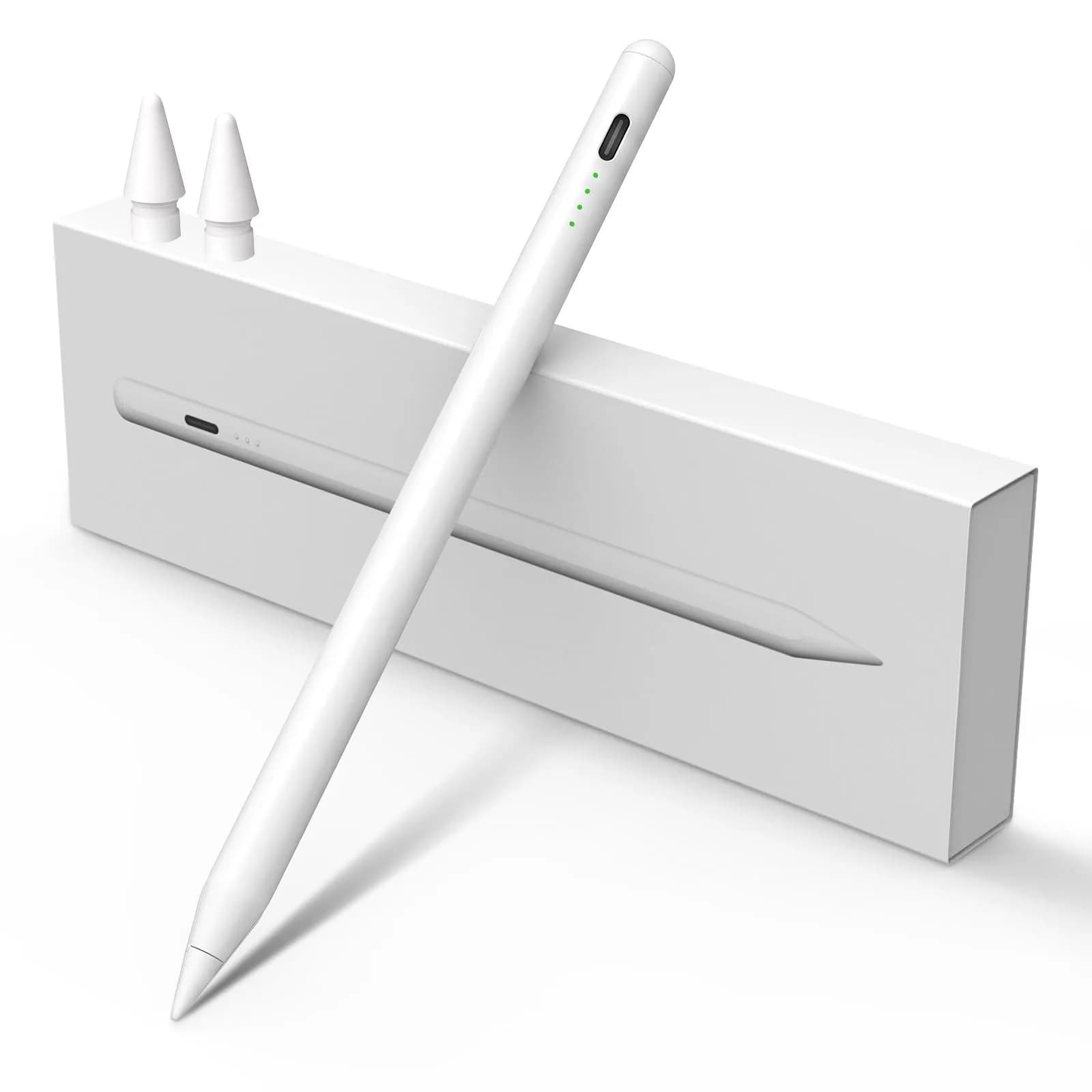 MEKO Active Stylus Pen for iPad with Palm Rejection & Tilt Sensor, 2-Pack (White/Black) | Fast Charging 13 Mins for 9 Hrs Use — A-White