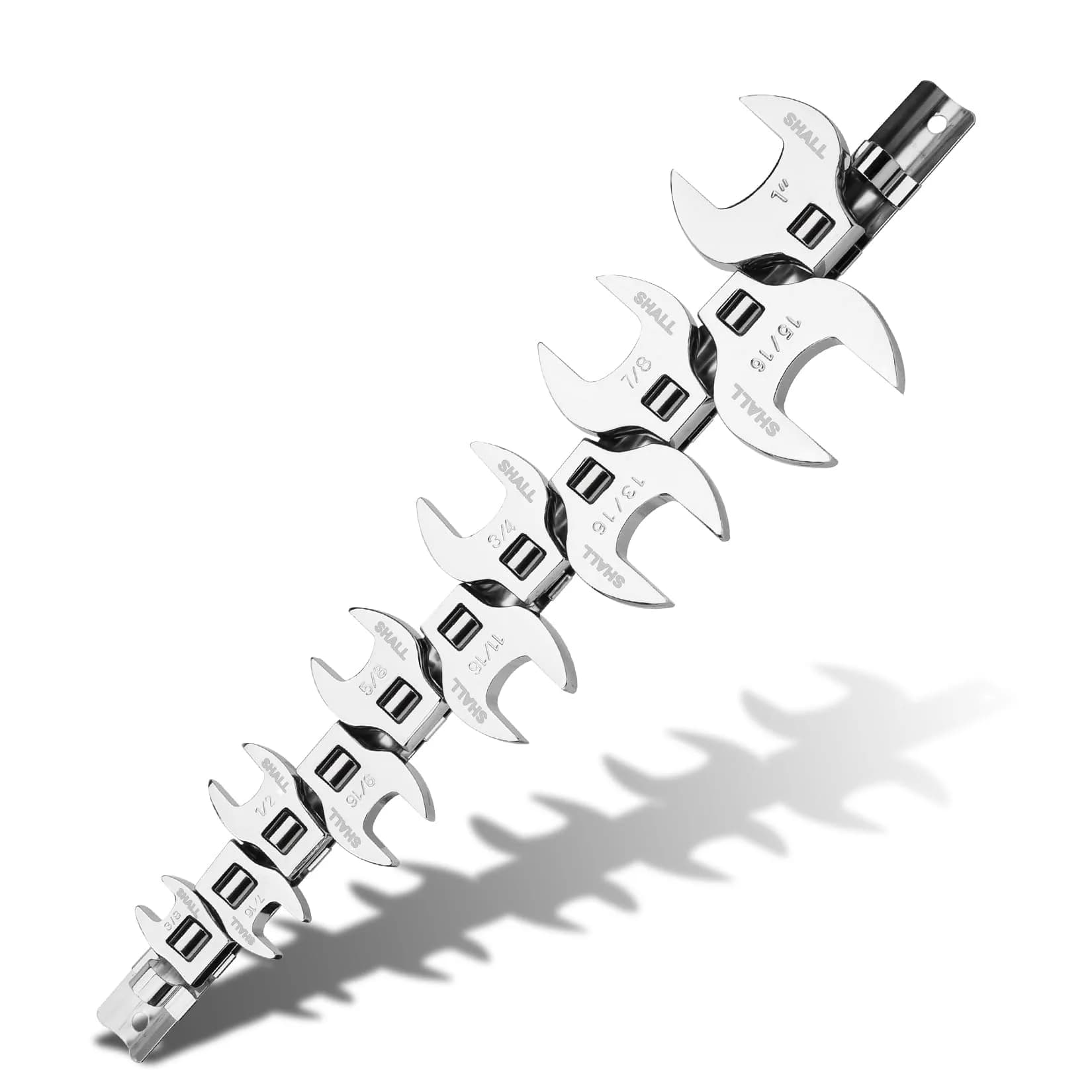 SHALL 3/8" Drive SAE Crowfoot Wrench Set, 11-Piece (9.5-25.4mm) | Access Tight Spaces