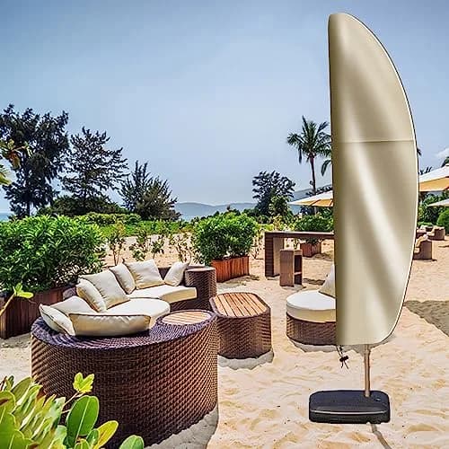 OKPOW Cantilever Patio Umbrella Cover Khaki 225cm (88.6in) | Heavy Duty 420D Oxford Fabric Waterproof UV Resistant thumbnail 6