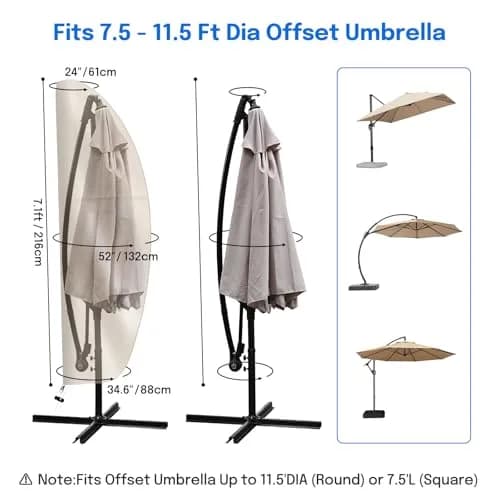 OKPOW Cantilever Patio Umbrella Cover Khaki 225cm (88.6in) | Heavy Duty 420D Oxford Fabric Waterproof UV Resistant thumbnail 3