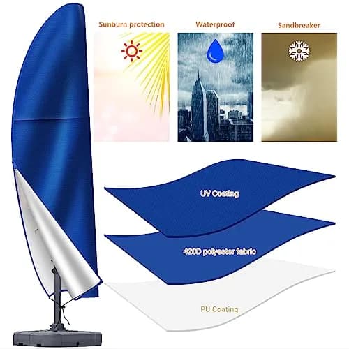 OKPOW Cantilever Patio Umbrella Cover Fits 7.5-11.5 FT Offset Umbrellas | Waterproof 420D Oxford Fabric with Zipper & Drawstring thumbnail 2