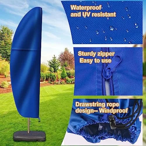 OKPOW Cantilever Patio Umbrella Cover Fits 7.5-11.5 FT Offset Umbrellas | Waterproof 420D Oxford Fabric with Zipper & Drawstring thumbnail 3