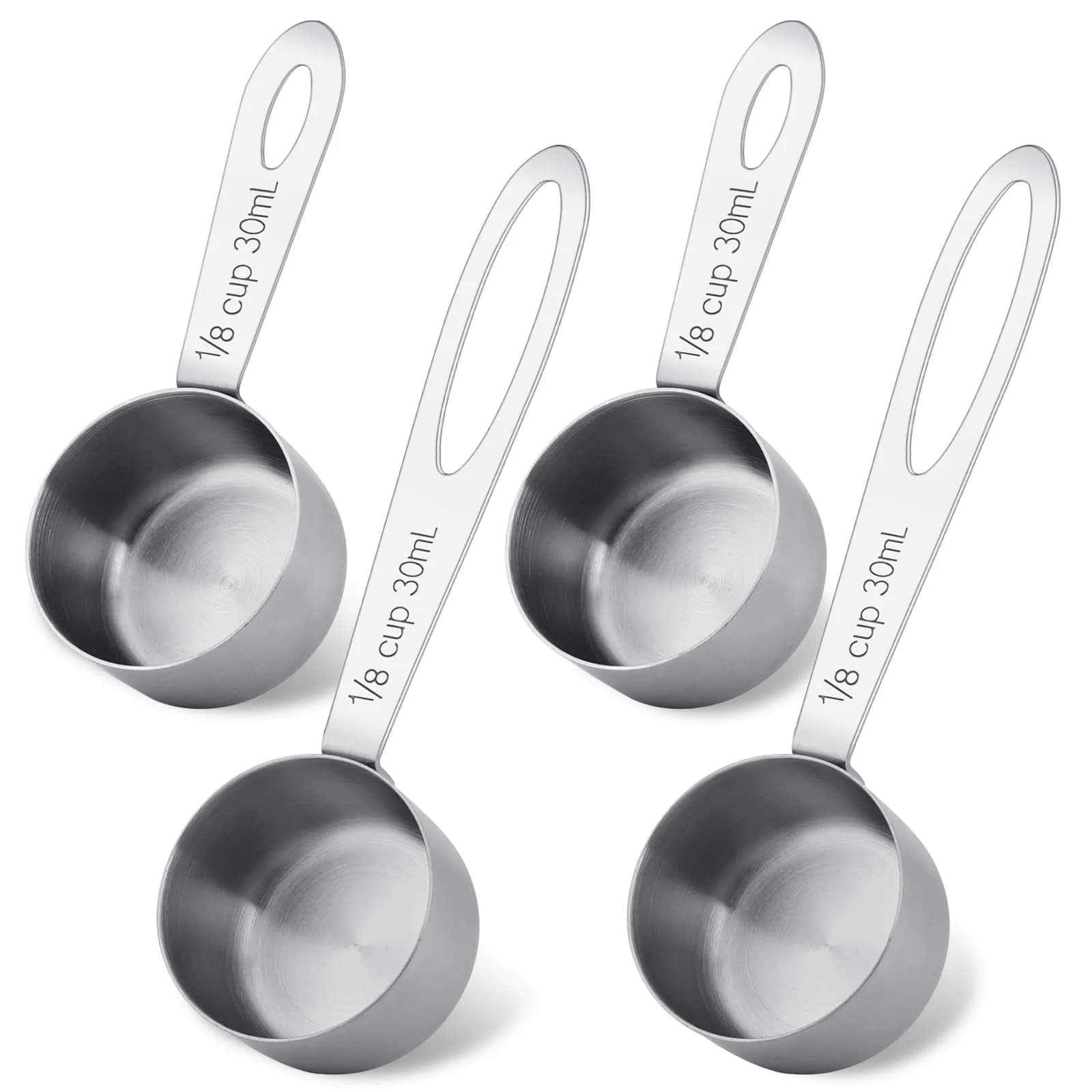 KALIONE 30ml Stainless Steel Measuring Spoon Set | 2 Pcs Long Handle Coffee Scoop | 1/8 Cup Measure — 4 Pcs/Set