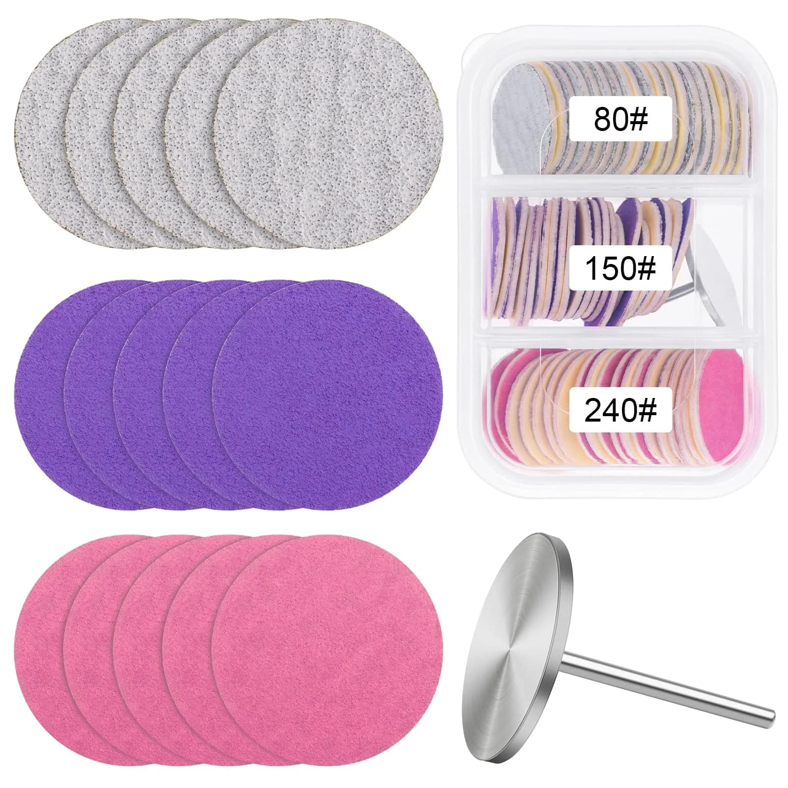 Difenni Metal Nail Drill Bit with 60 Sandpaper Discs | 25mm Coarse, Medium, Fine Grits for Manicure Pedicure - main product image
