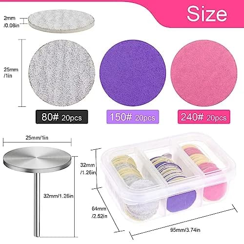Difenni Metal Nail Drill Bit with 60 Sandpaper Discs | 25mm Coarse, Medium, Fine Grits for Manicure Pedicure thumbnail 4