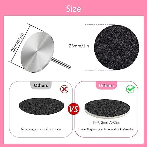 Difenni Black 100pcs #180 Grit Sandpaper Discs with Metal Nail Drill Bit | Foot File Sandpaper Discs for Manicure Pedicure thumbnail 5