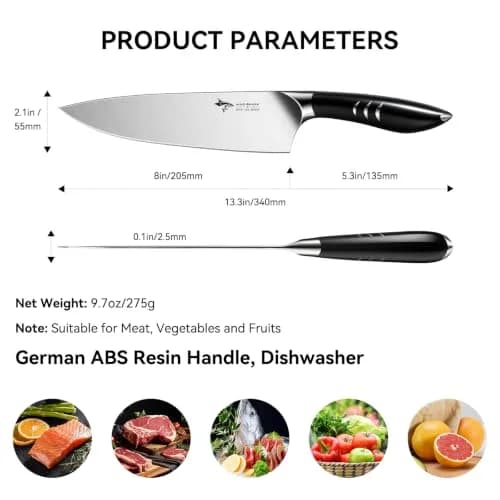 MAD SHARK 8 Inch Chef Knife | High Carbon German Stainless Steel, Ergonomic Handle, Gift Box thumbnail 6