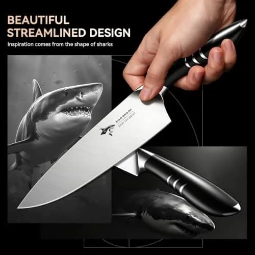 MAD SHARK 8 Inch Chef Knife | High Carbon German Stainless Steel, Ergonomic Handle, Gift Box thumbnail 7