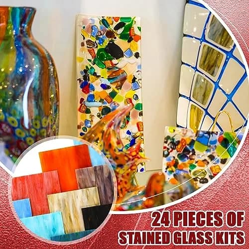 Treela 24 Pcs Vibrant Stained Glass Sheets 4 x 6 Inch | Colorful Mosaic Tiles for Craft Projects thumbnail 6