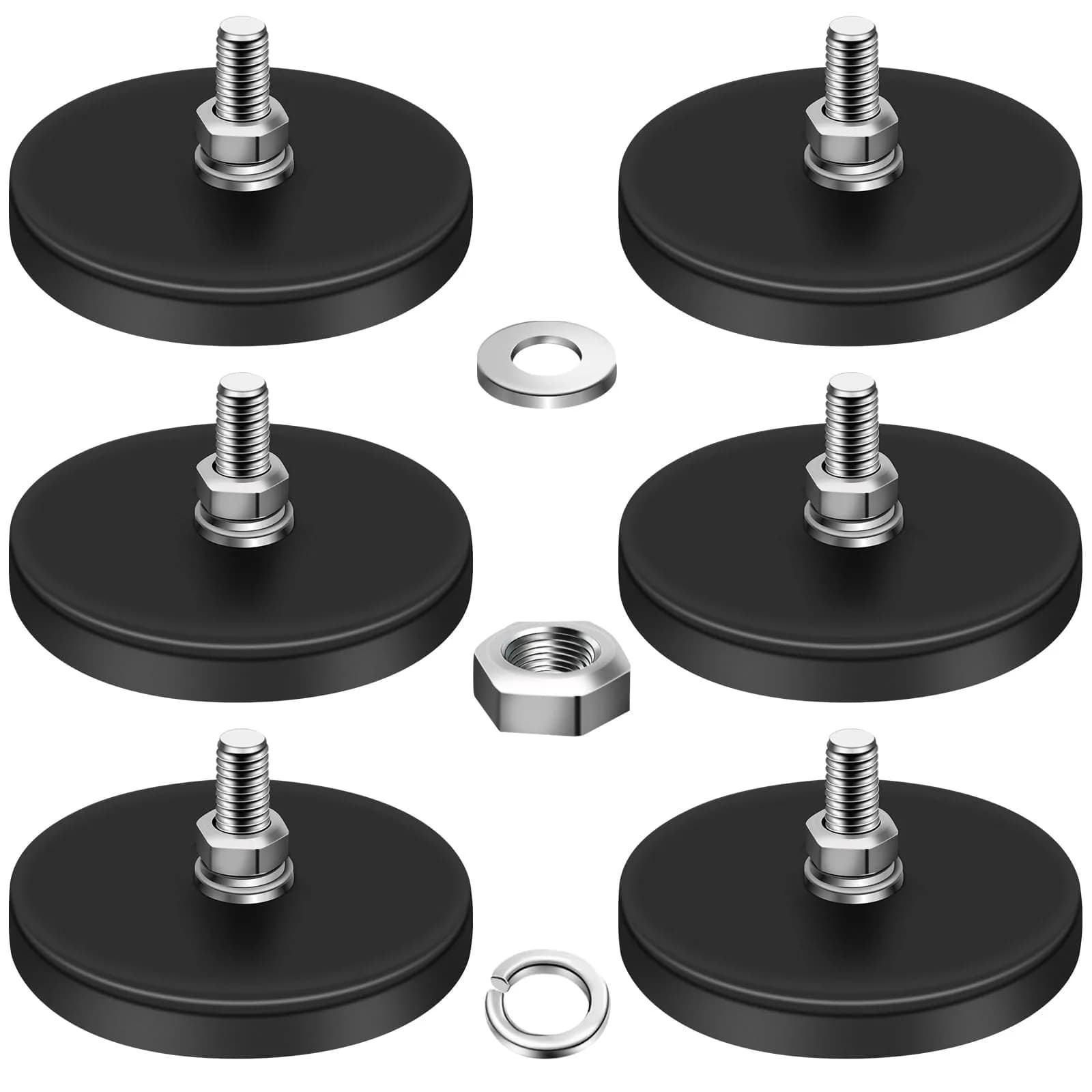 DIYMAG Rubber Coated Neodymium Magnets 1.69in (43mm) Diameter, 30lb Pull Force, 6-Pack | Heavy Duty Industrial Magnets with M5 Threaded Studs