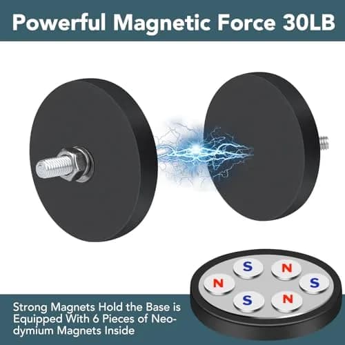 DIYMAG Rubber Coated Neodymium Magnets 1.69in (43mm) Diameter, 30lb Pull Force, 6-Pack | Heavy Duty Industrial Magnets with M5 Threaded Studs thumbnail 3