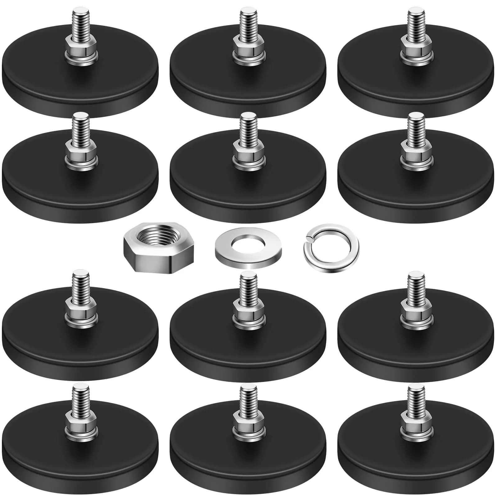 DIYMAG Rubber Coated Neodymium Magnets 1.69 inch Diameter, 30 lb Pull Force, 12-Pack | Heavy Duty Magnetic Mounts with M5 Threaded Studs