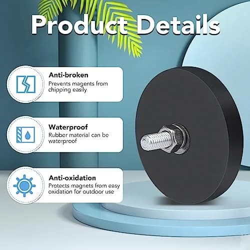 DIYMAG Rubber Coated Neodymium Magnets 1.69 inch Diameter, 30 lb Pull Force, 12-Pack | Heavy Duty Magnetic Mounts with M5 Threaded Studs thumbnail 4