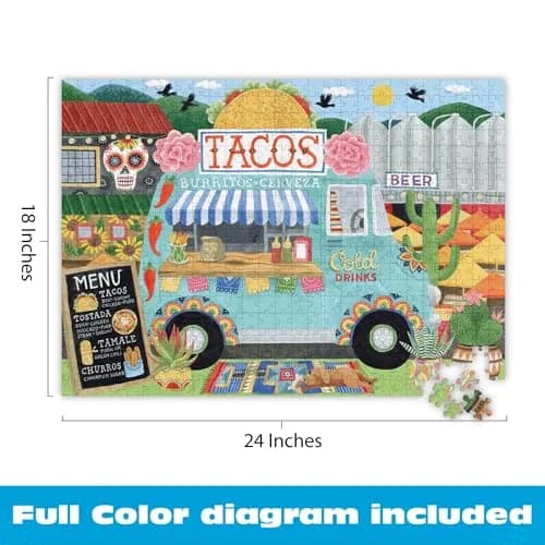 Ceaco Taco Truck 500 Piece Jigsaw Puzzle for Adults | Bright, Fiesta Scene, 19x19 in thumbnail 2