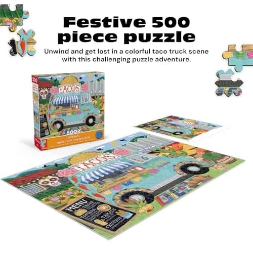 Ceaco Taco Truck 500 Piece Jigsaw Puzzle for Adults | Bright, Fiesta Scene, 19x19 in thumbnail 3