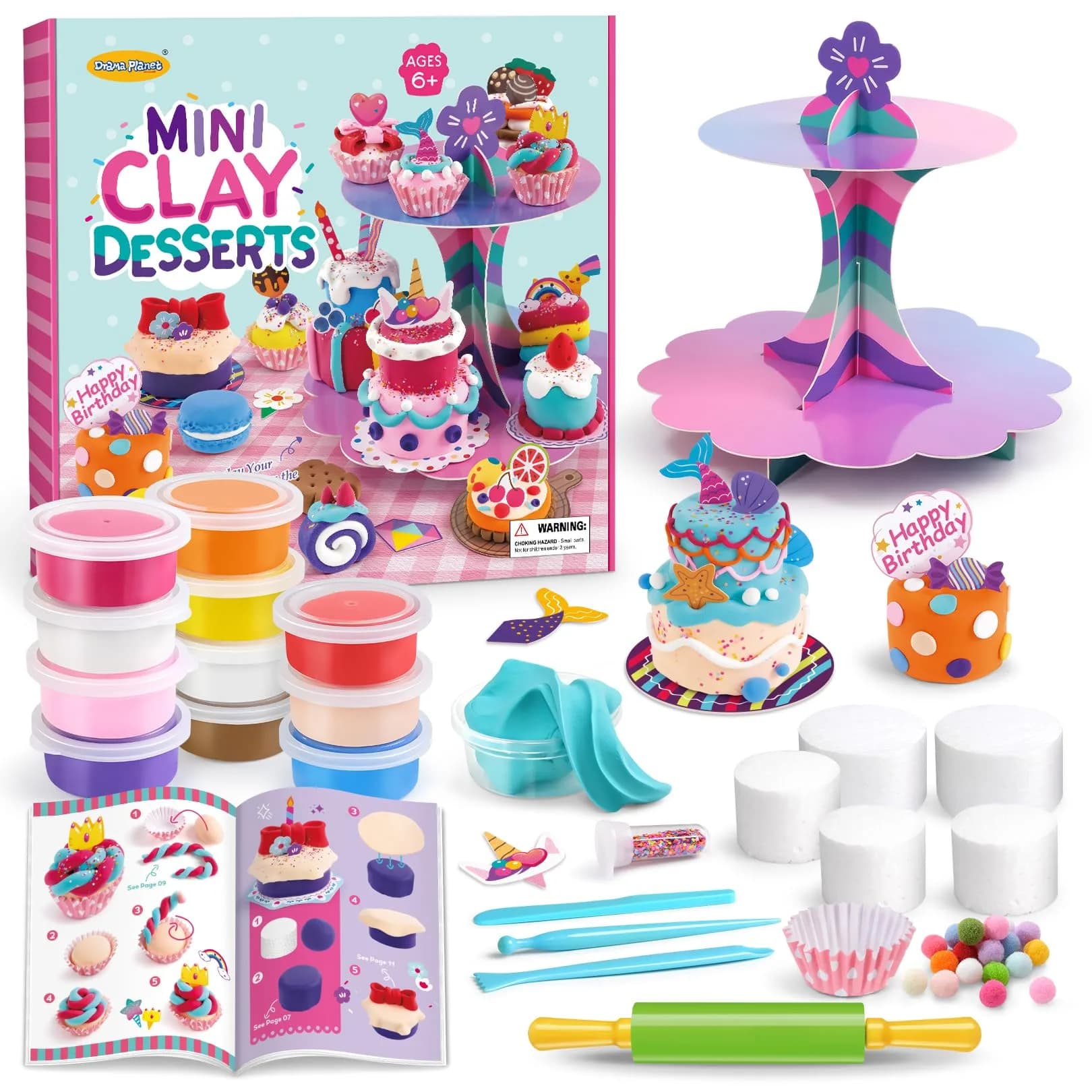 Drama Planet Mini Dessert Clay Kit for Kids, Make & Display Clay Treats | 12 Colors
