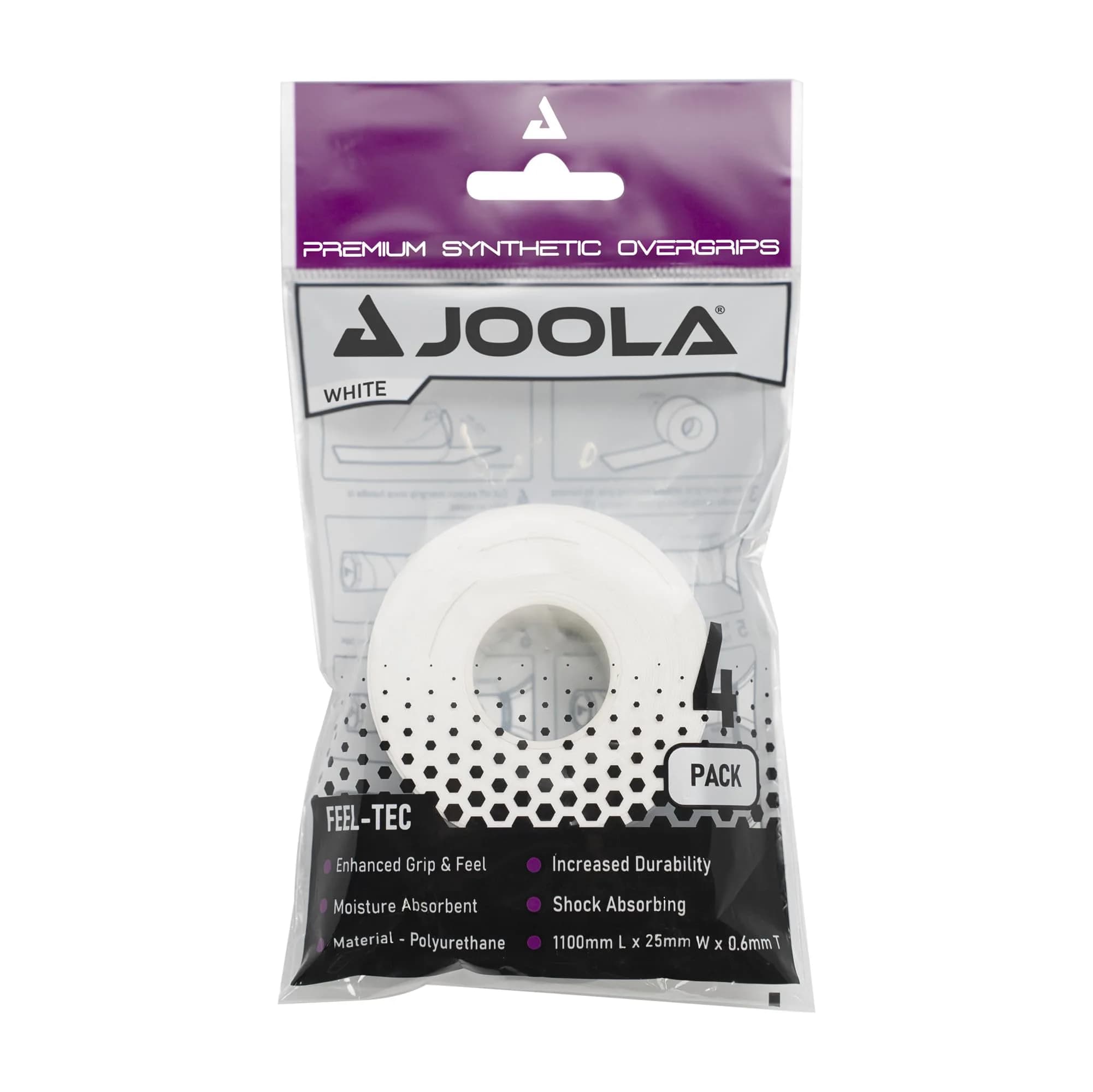JOOLA White 4 Count (Pack of 2) Pickleball Overgrips | Tacky Feel & Moisture Absorbent for Enhanced Control — White