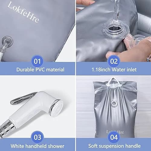 LOKFEHRE Bedside Shower Water Bag - 2.5 GL Portable Water Shower for Bedridden Patients, Silver thumbnail 7