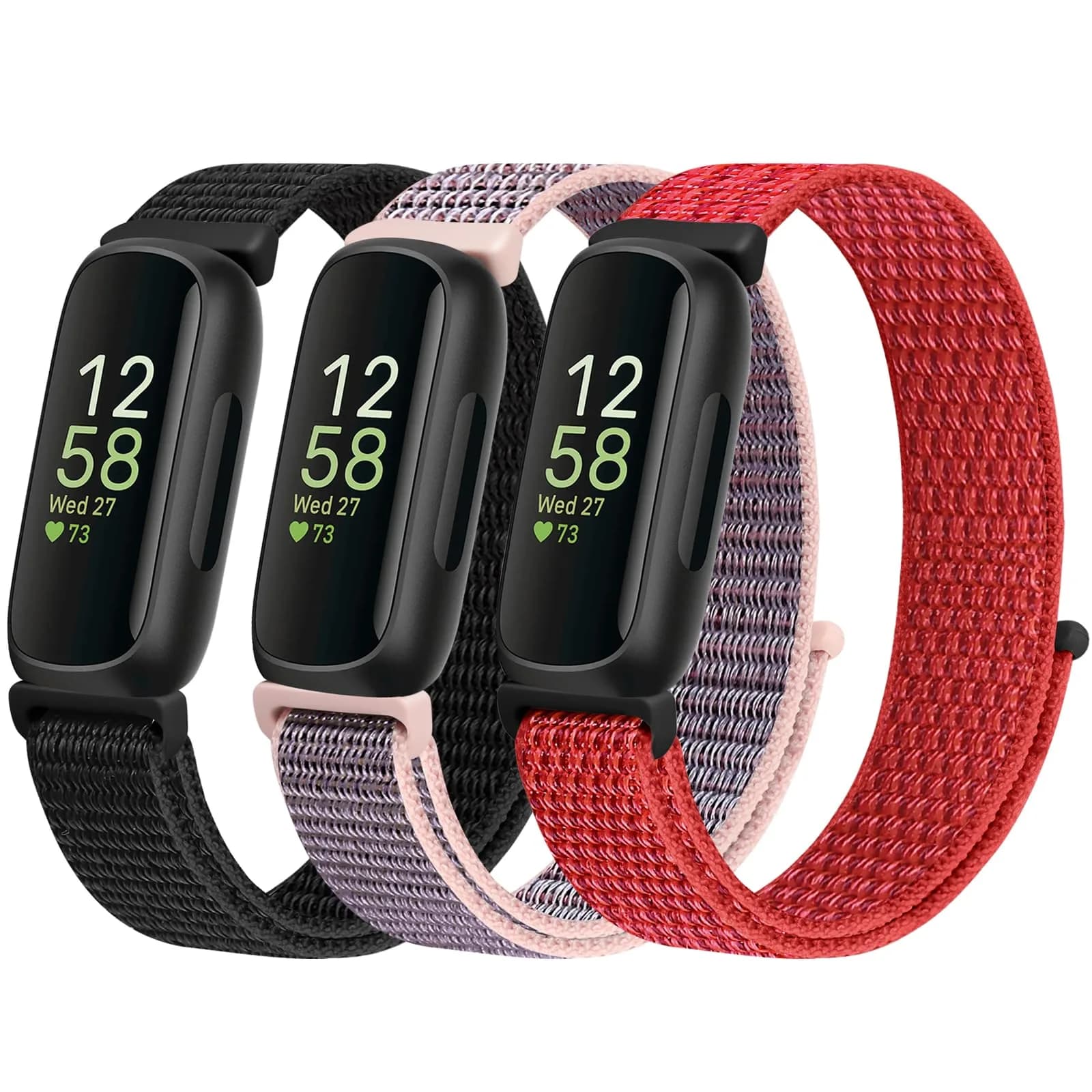 WNIPH Nylon Bands for Fitbit Inspire 3/2/HR/Ace 3/2, 3-Pack, Adjustable Solo Loop Wristbands