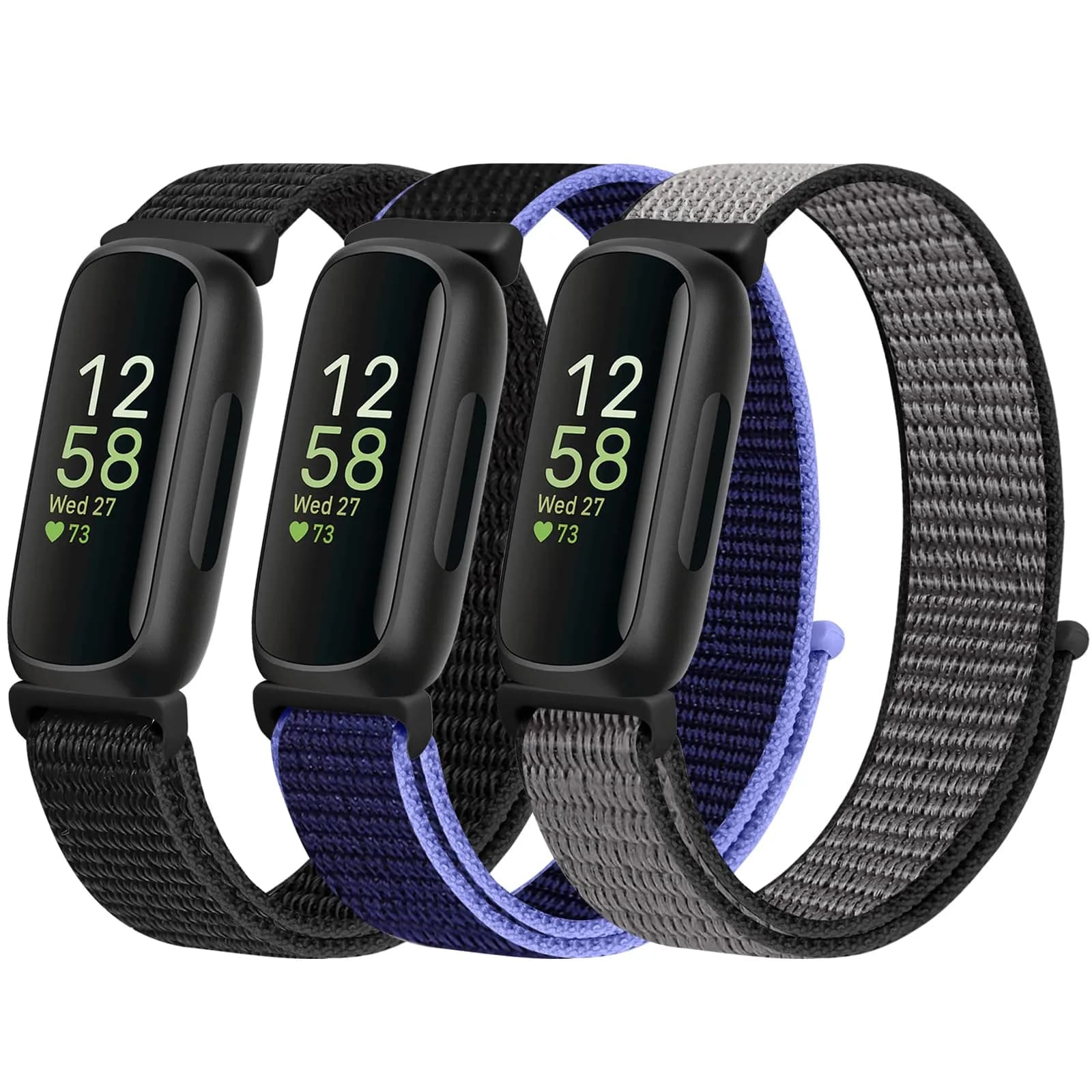 WNIPH Nylon Bands Compatible for Fitbit Inspire 3/2/HR/Ace 3/2 3-Pack | Adjustable Sport Replacement Straps 2cm (0.79in)